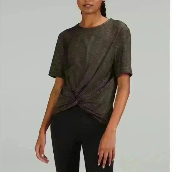 Lululemon Crescent‎ T-Shirt Spark Casual Top Metallic Golden Threads Size 4 - Picture 1 of 6
